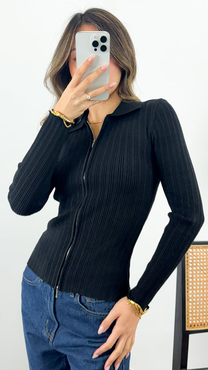 DENISE ZIP KNIT - BLACK