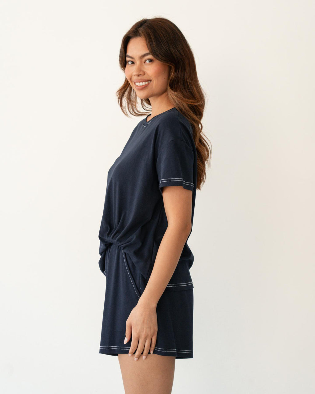 ESTHER EASY TUCK TEE + SHORTS SET - NAVY
