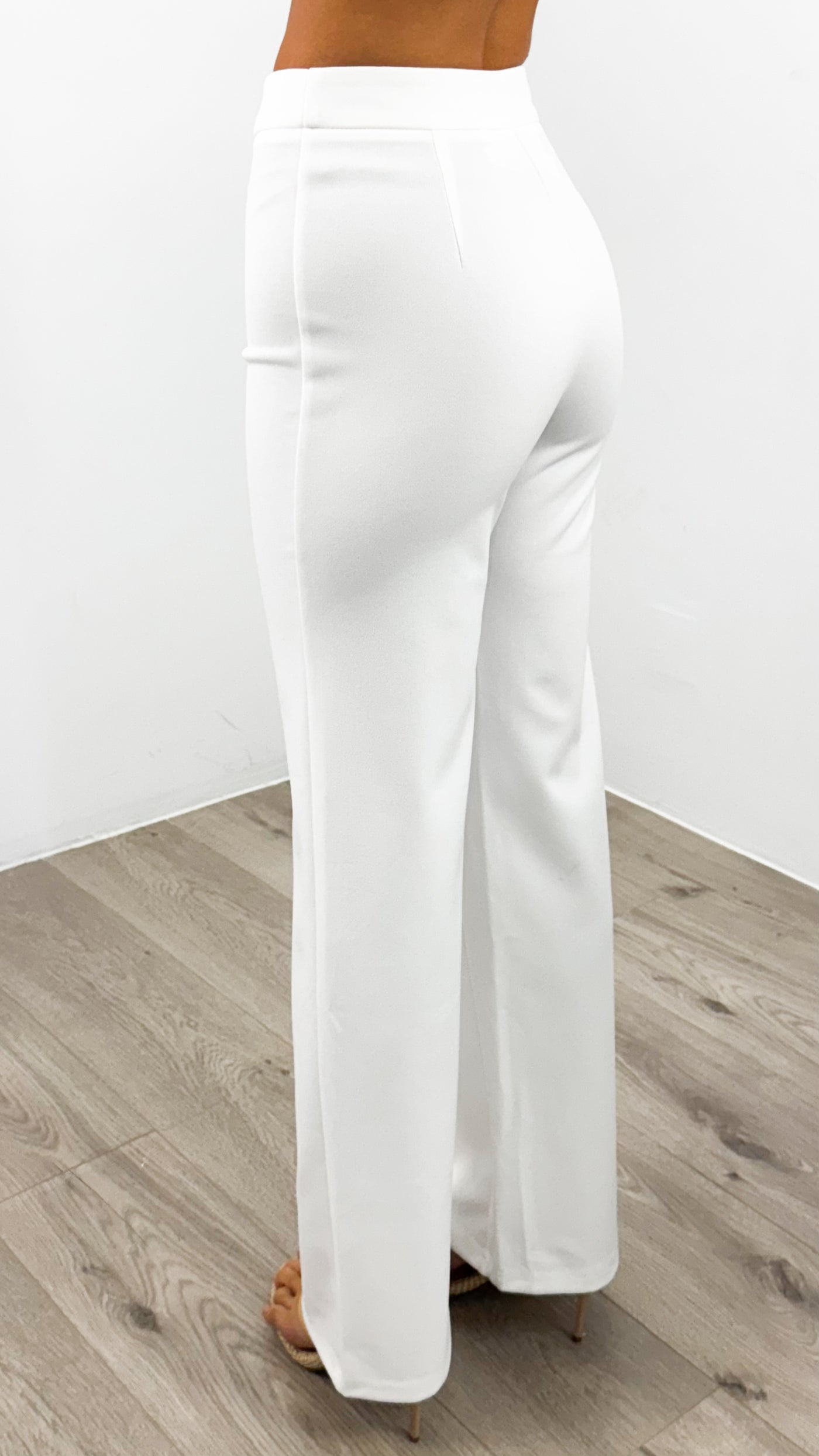 DALTON STRETCH JERSEY HIGH WAISTED STRAIGHT LEG PANT - WHITE