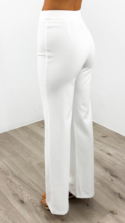 DALTON STRETCH JERSEY HIGH WAISTED STRAIGHT LEG PANT - WHITE