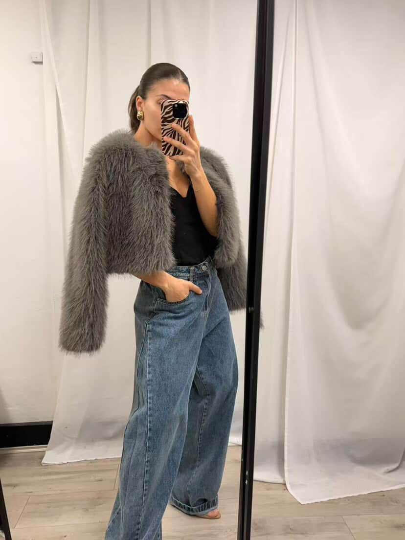 RUNE FAUX FUR JACKET - GREY
