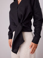 COMO LONG SLEEVE LINEN SHIRT - BLACK