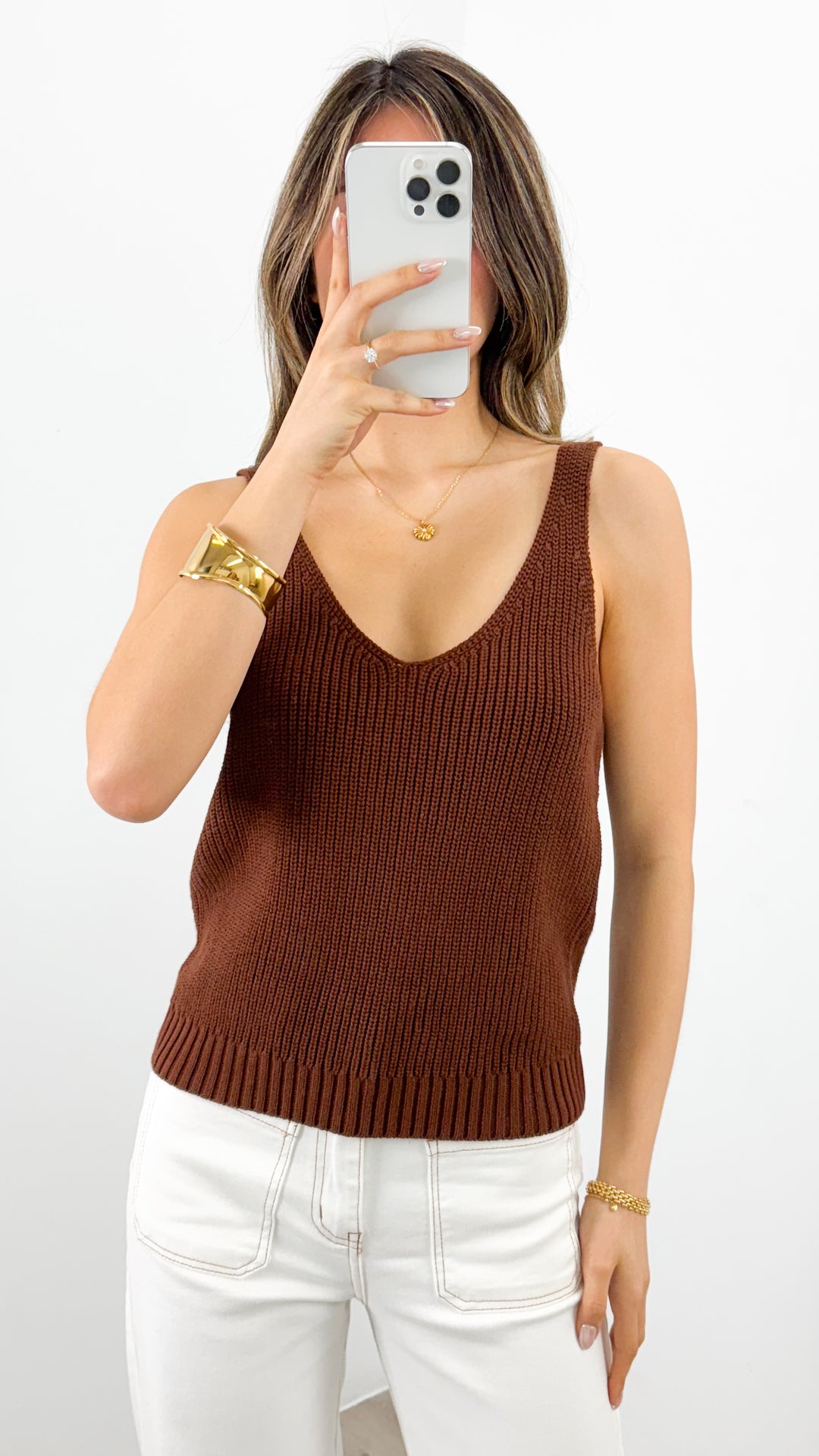 ANNIKA KNIT TANK TOP - BROWN