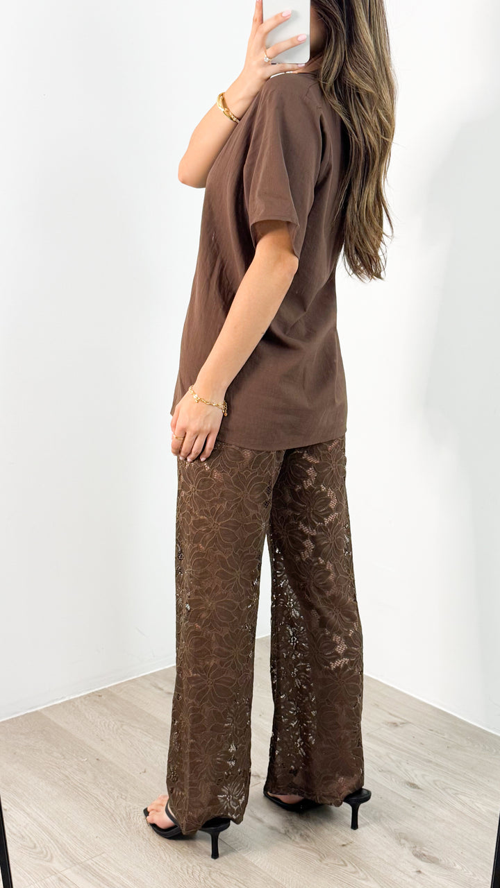 NADINE SHIRT & PANT SET - CHOCOLATE
