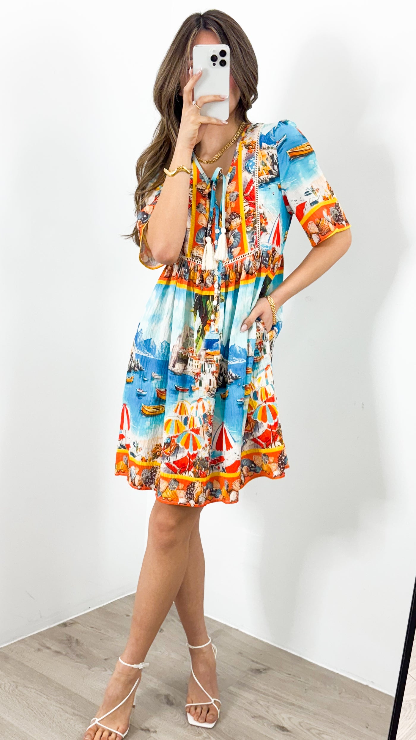 TRAPANI KNEE LENGTH DRESS - BLUE PRINT