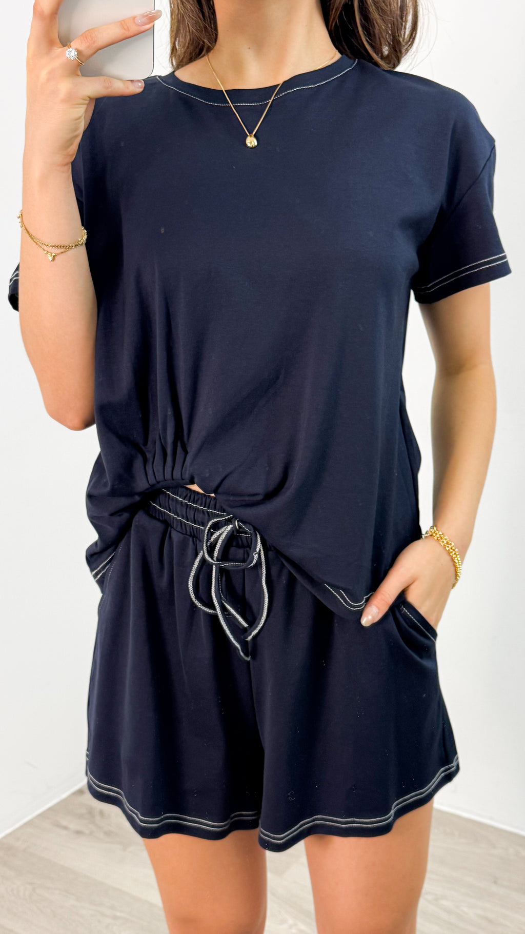 ESTHER EASY TUCK TEE + SHORTS SET - NAVY