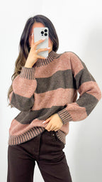 BESSIE BLOCK STRIPE KNIT - TOBACCO/CHOCOLATE