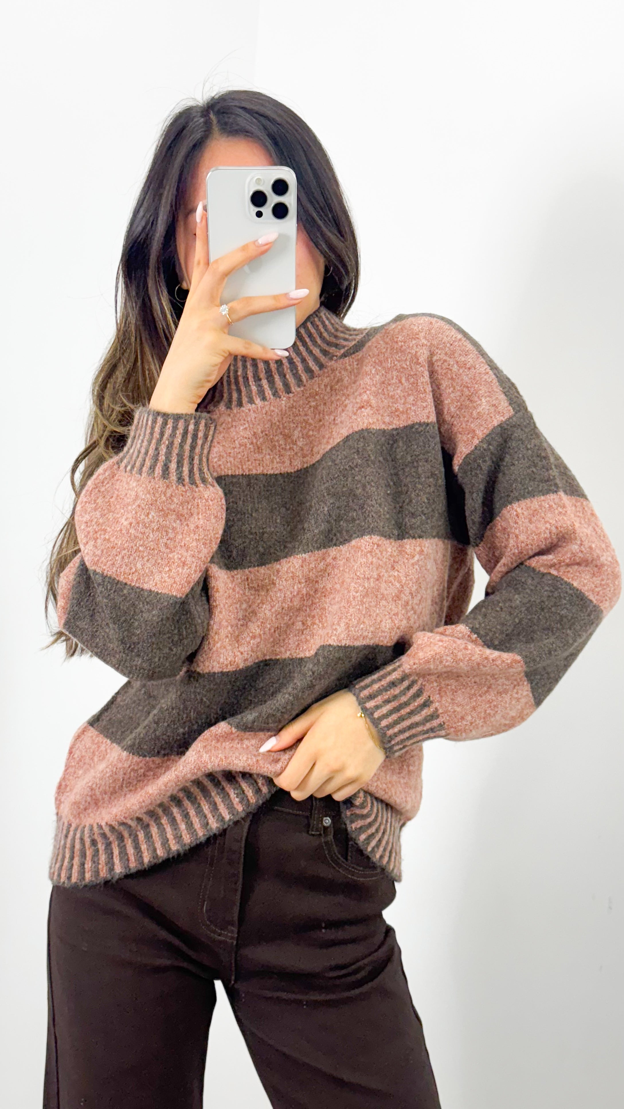 BESSIE BLOCK STRIPE KNIT - TOBACCO/CHOCOLATE