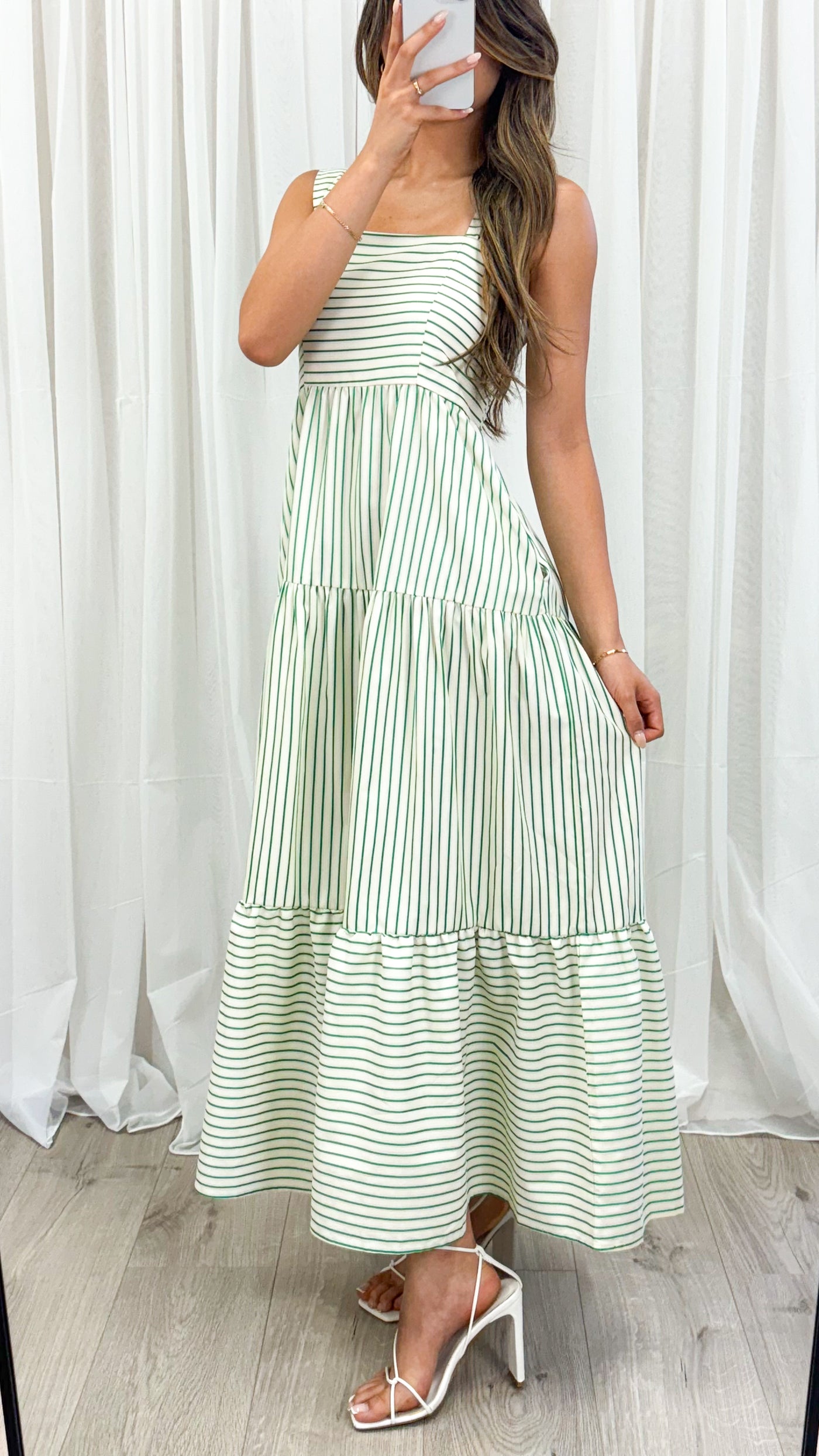 SARAH DRESS - GREEN STRIPE