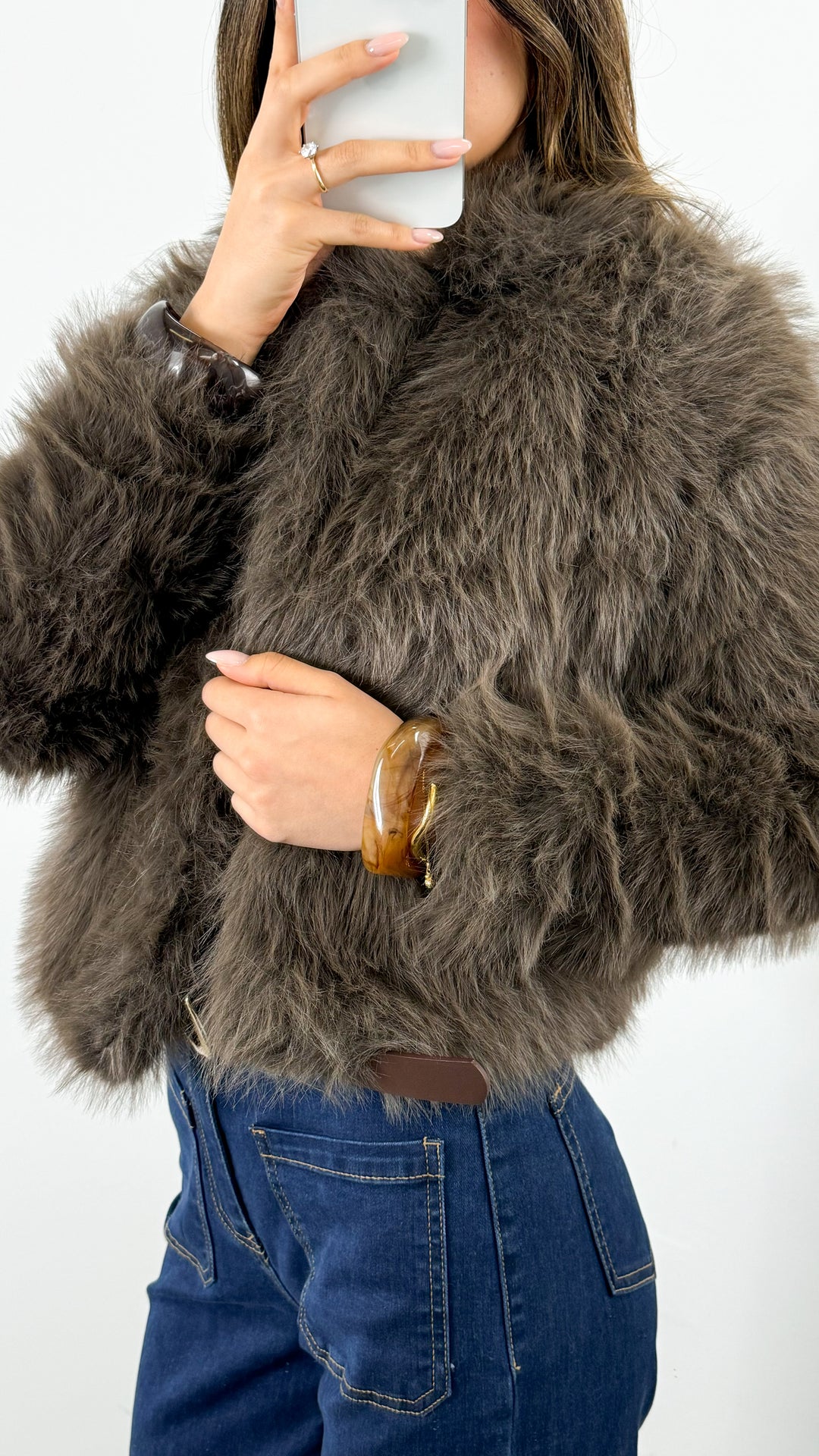 CHICAGO FAUX FUR JACKET - MOCHA