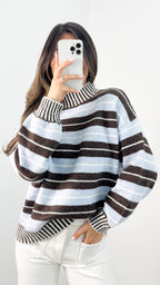 BESSIE STRIPE KNIT - CHOCOLATE/BLUE ( ETA end May )
