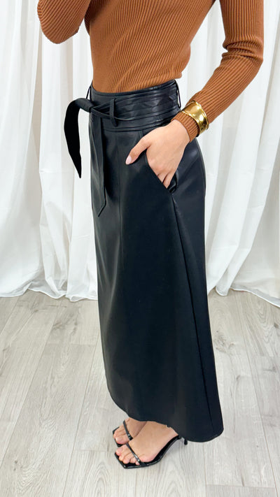 CYNTHIA PU SKIRT - BLACK