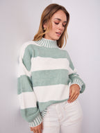 BESSIE BLOCK STRIPE KNIT - SAGE/WHITE