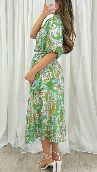 CARALLA DRESS - GREEN PRINT