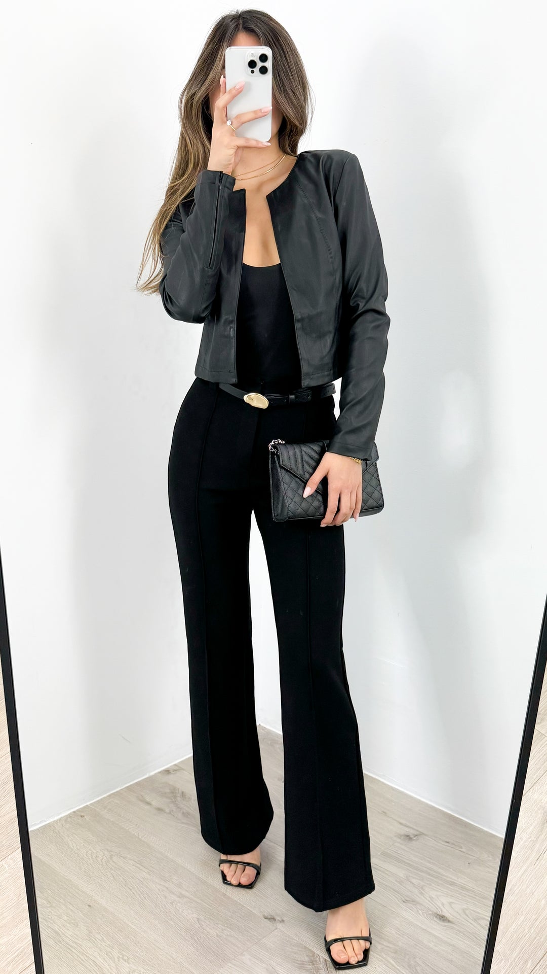 MIMI PU CROP JACKET - BLACK