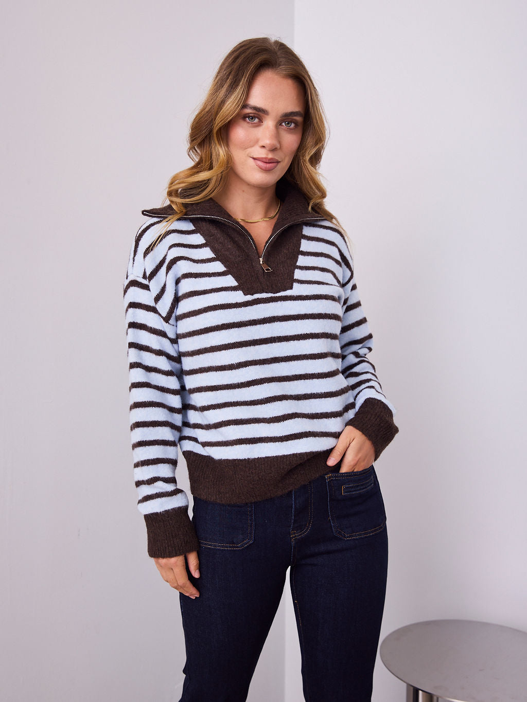 VIKKI KNIT - BLUE/CHOCOLATE