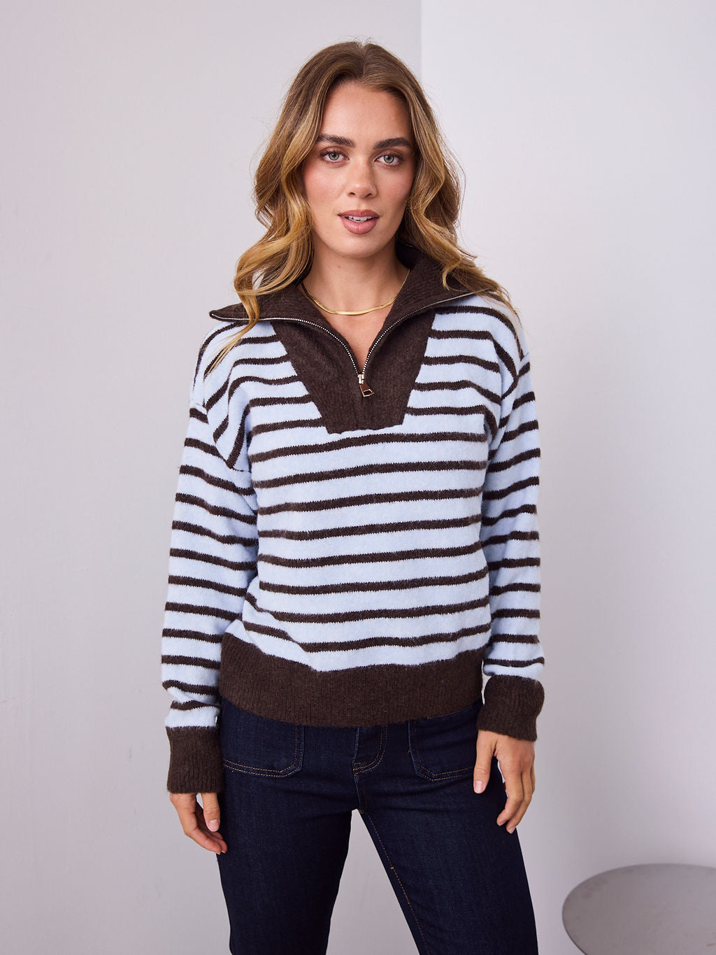 VIKKI KNIT - BLUE/CHOCOLATE