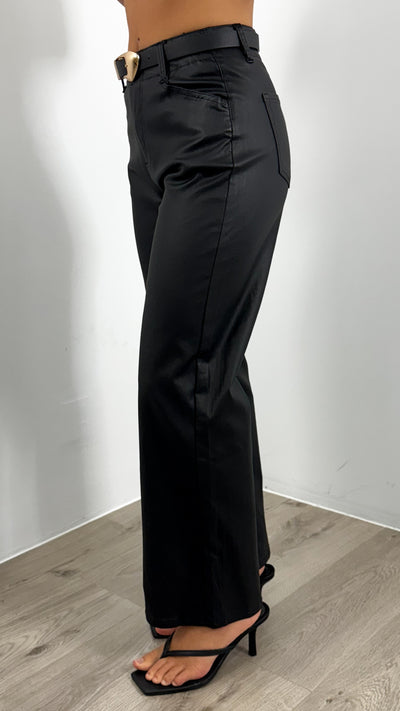 PERRY WAXED LOOK STRETCH WIDE LEG JEAN - BLACK