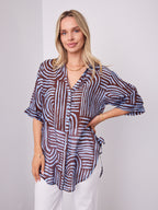 SHANI SHIRT - BLUE/CHOCOLATE