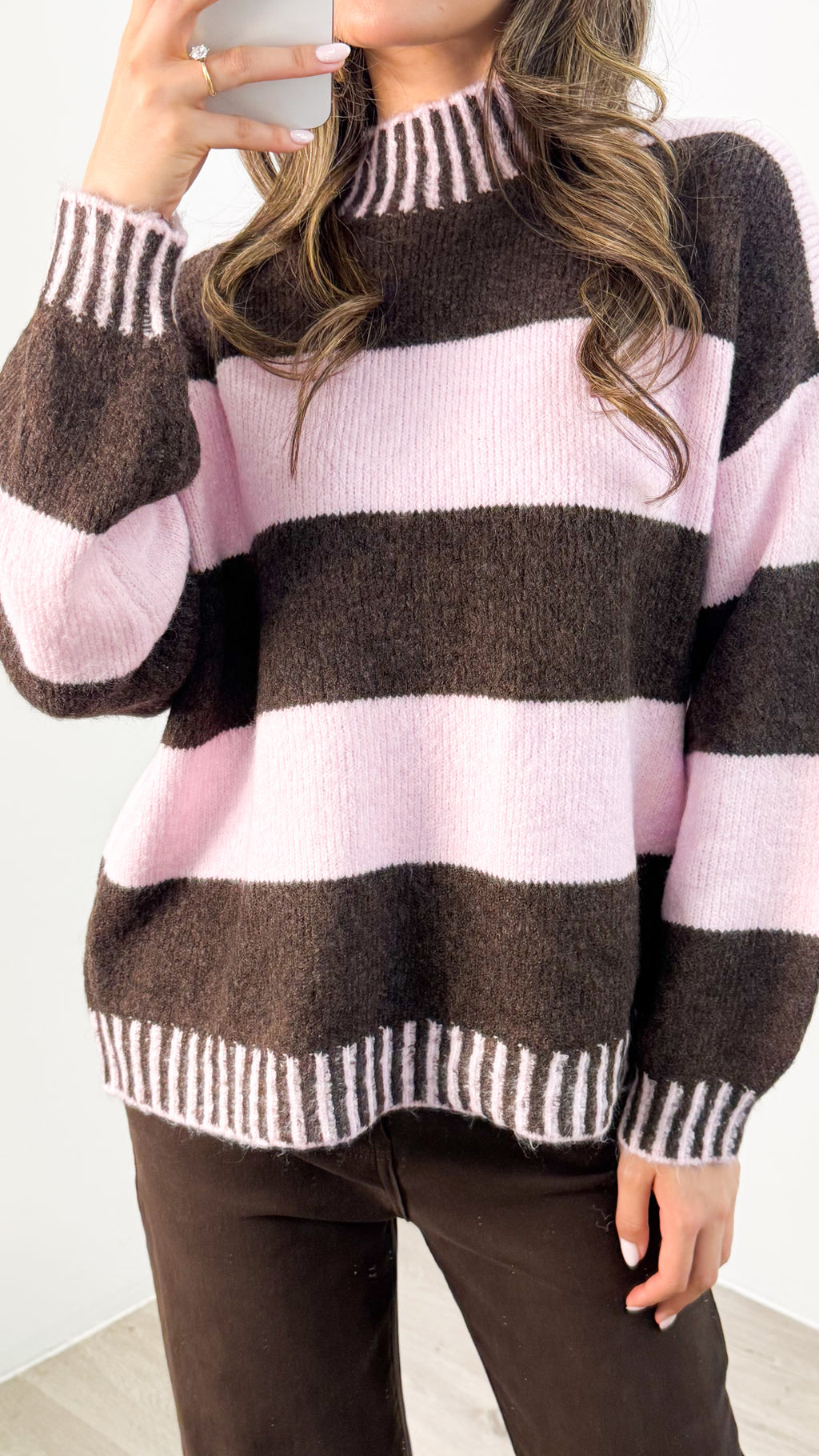 BESSIE BLOCK STRIPE KNIT - CHOCOLATE/PINK