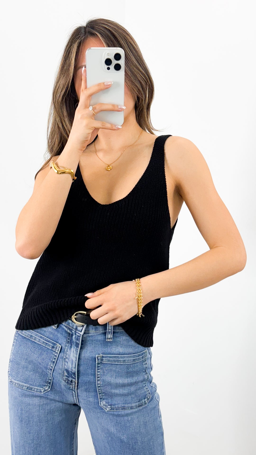 ANNIKA KNIT TANK TOP - BLACK