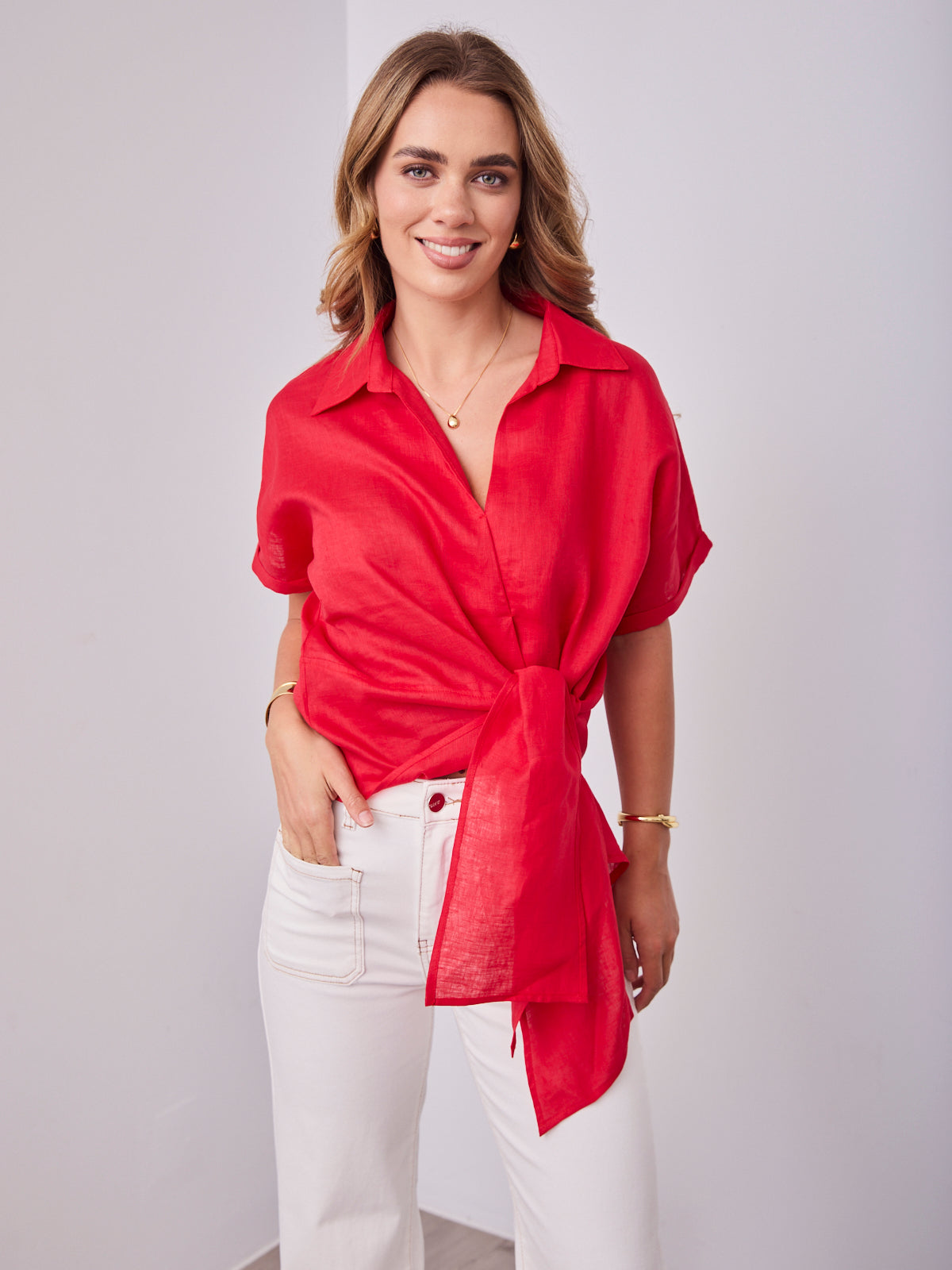 COMO LINEN SHIRT - RED