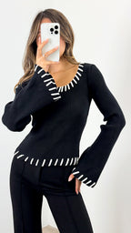 REID KNIT FITTED TOP - BLACK