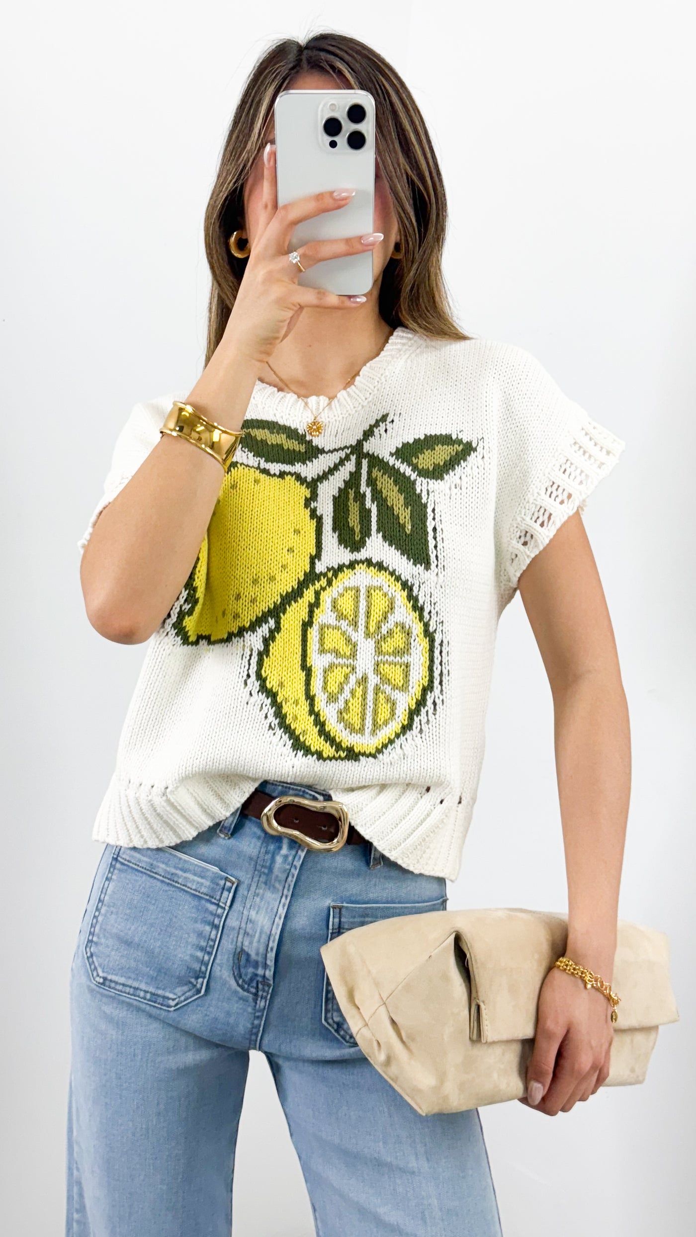 LEMON KNIT TEE - WHITE