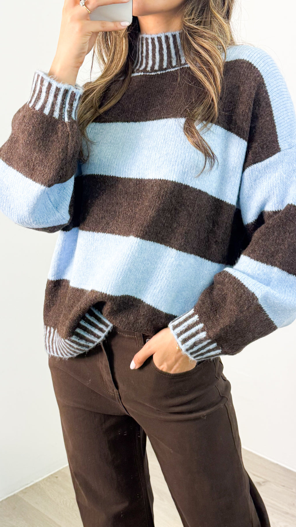 BESSIE BLOCK STRIPE KNIT - CHOCOLATE/BLUE
