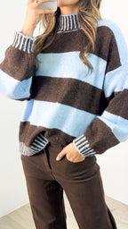 BESSIE BLOCK STRIPE KNIT - CHOCOLATE/BLUE
