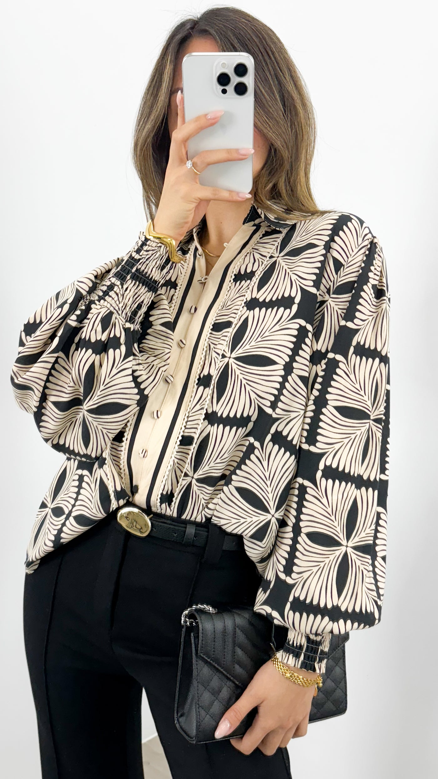 ANTHEA BLOUSE - BLACK/BEIGE