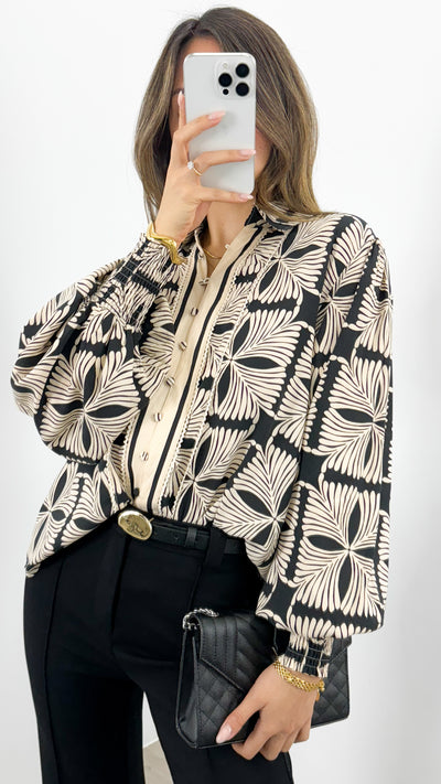 ANTHEA BLOUSE - BLACK/BEIGE