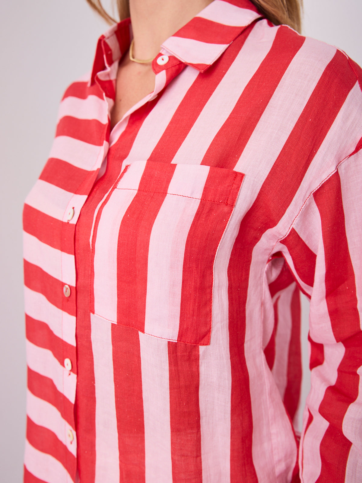 LAINE LINEN SHIRT - PINK/RED