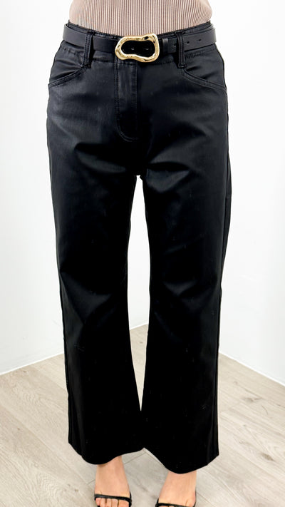 PERRY WAXED LOOK STRETCH WIDE LEG JEAN - BLACK