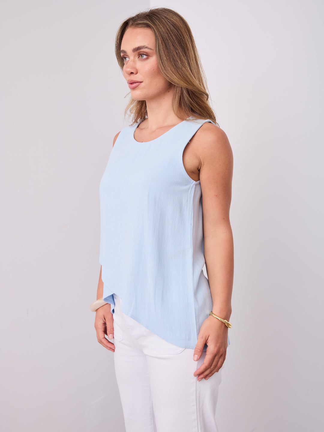 TALIA LINEN TOP - BABY BLUE