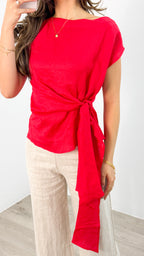 ZOE LINEN TOP - RED