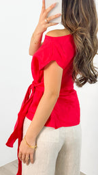 ZOE LINEN TOP - RED