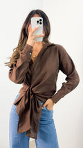 COMO LONG SLEEVE LINEN SHIRT - CHOCOLATE