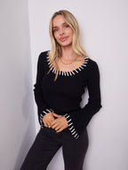 REID FITTED KNIT TOP - BLACK