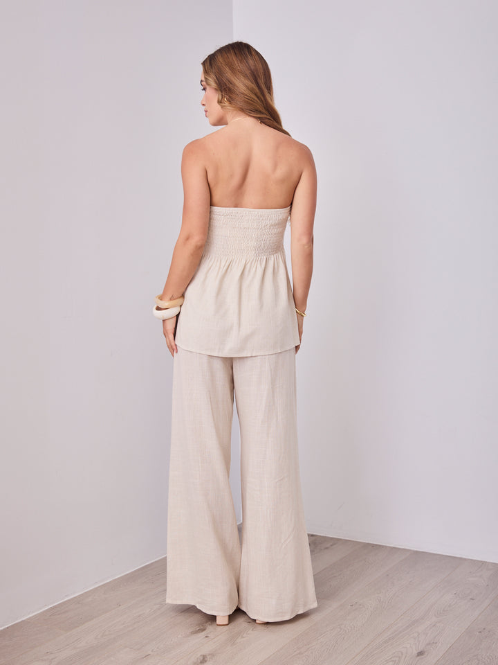 MYRA STRAPLESS TOP + PANT SET - OATMEAL