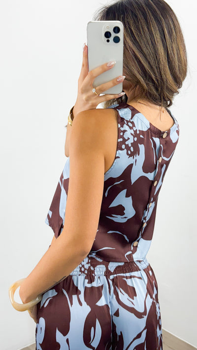 LUMINA TOP - CHOCOLATE/BABY BLUE