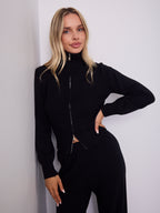 ENZA ZIP KNIT TOP & PANT SET - BLACK