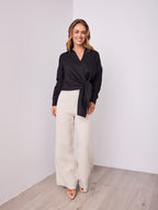 COMO LONG SLEEVE LINEN SHIRT - BLACK