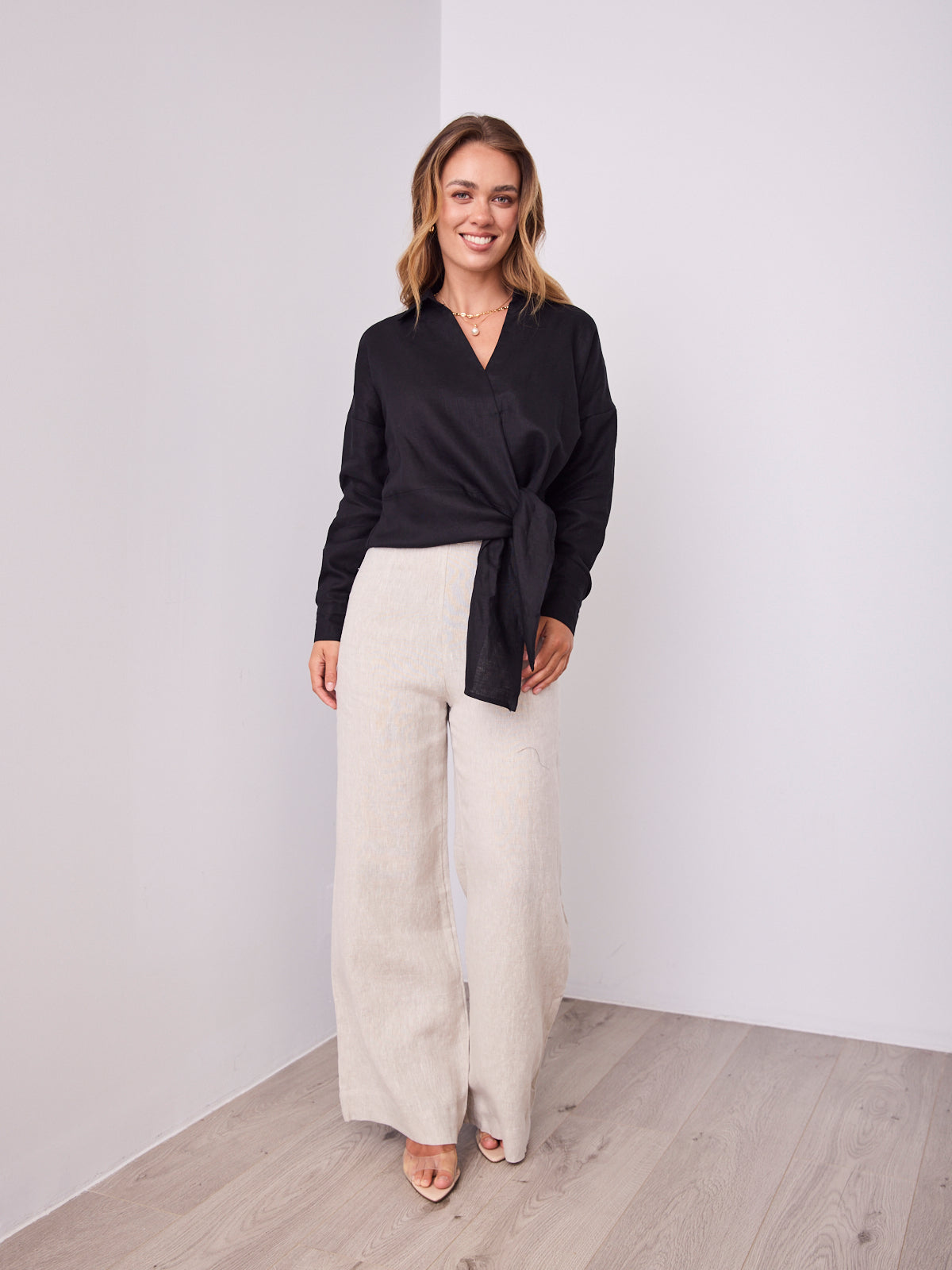 COMO LONG SLEEVE LINEN SHIRT - BLACK