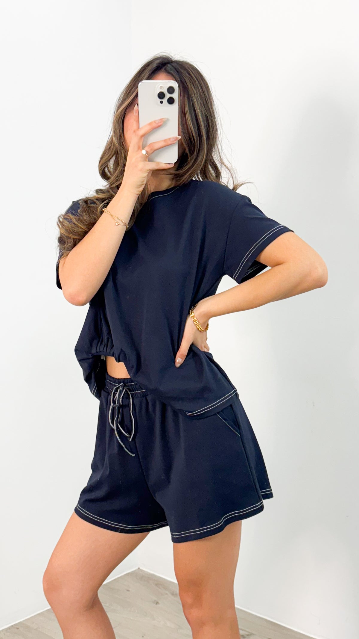 ESTHER EASY TUCK TEE + SHORTS SET - NAVY