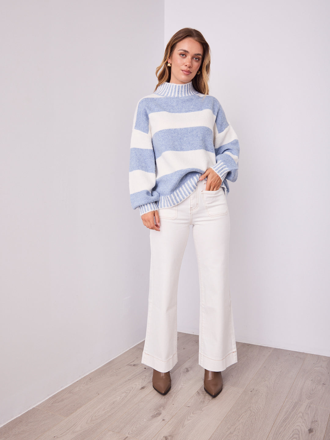 BESSIE BLOCK STRIPE KNIT - BLUE/WHITE