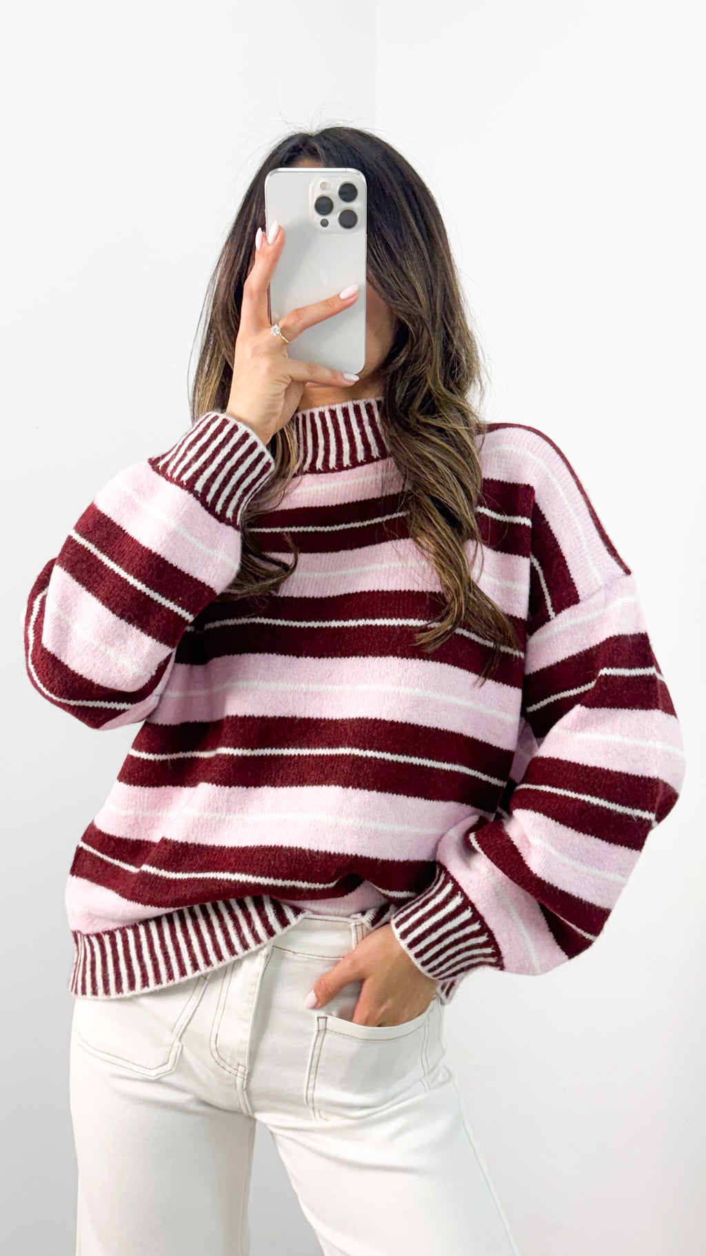 BESSIE STRIPE KNIT - WINE/PINK
