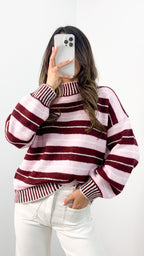 BESSIE STRIPE KNIT - WINE/PINK