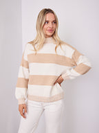 BESSIE BLOCK STRIPE KNIT - OATMEAL/WHITE