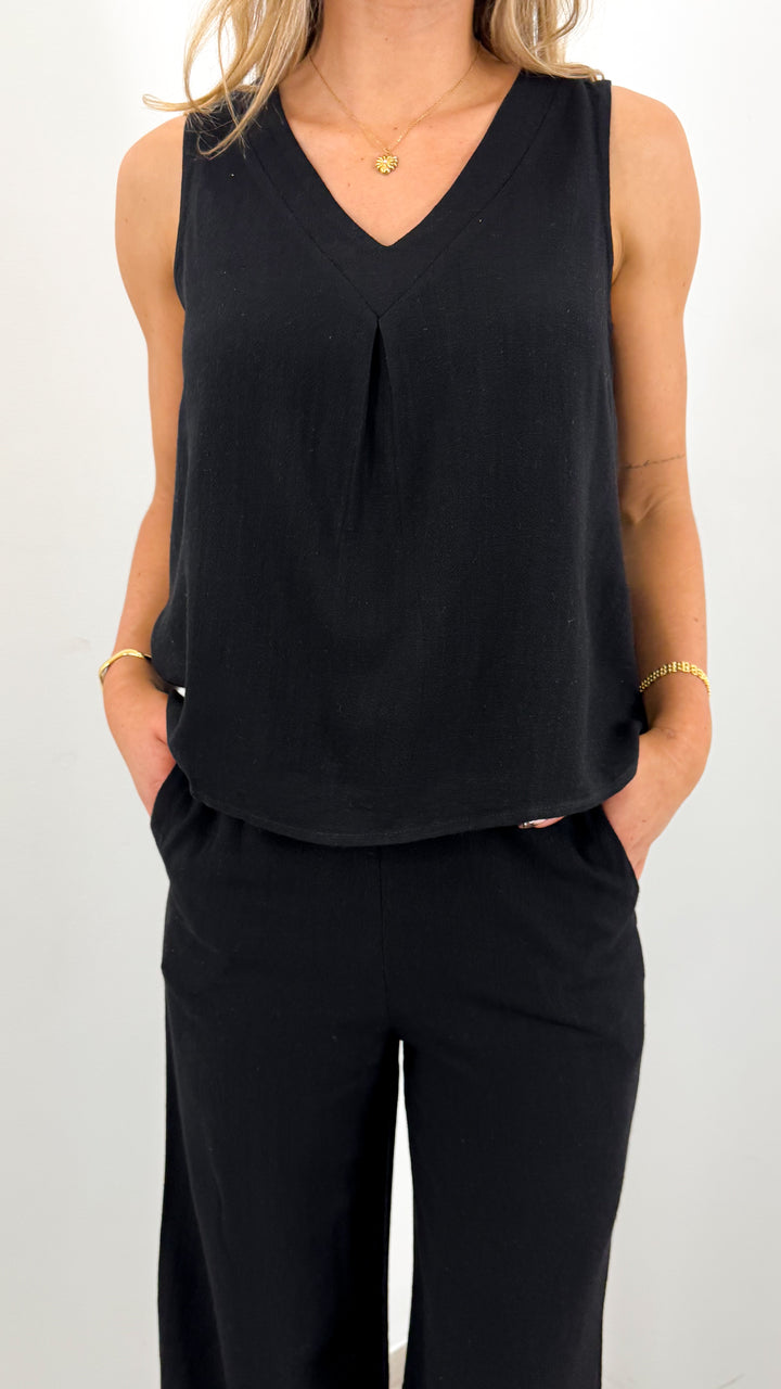 CARMEL V NECK TOP - BLACK